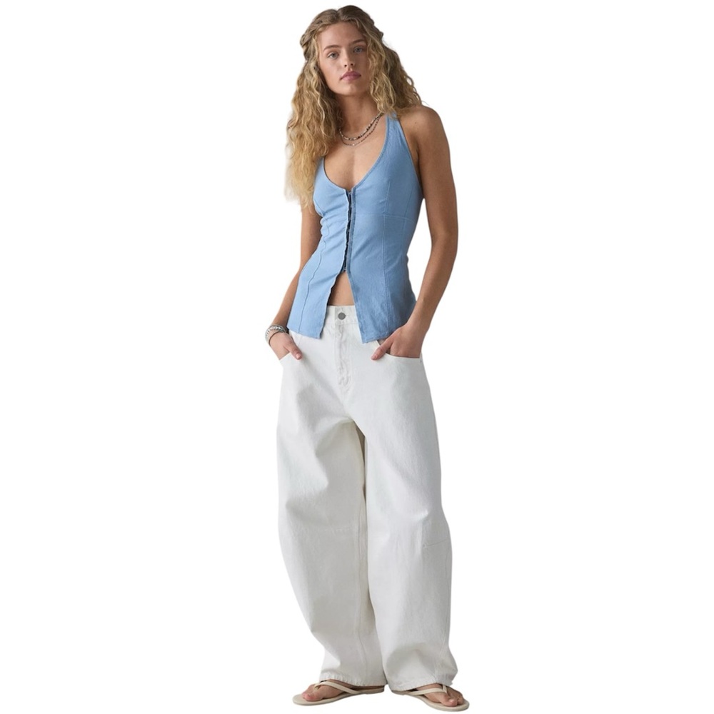 Urban Outfitters Sari Seamed Linen-Blend Halter Vest Top Ashleigh Blue Size M